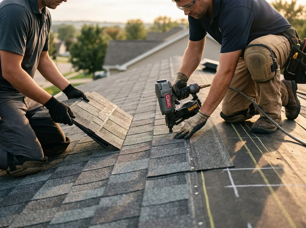 Professional roofer working on a residential roof in El Centro